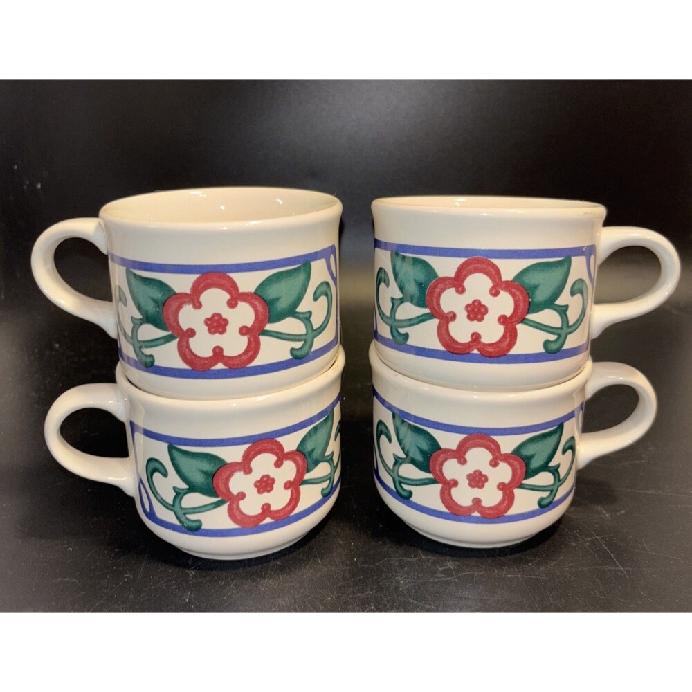 4 Pfaltzgraff Stoneware Arbor Vine Cups Mugs Coffee Tea